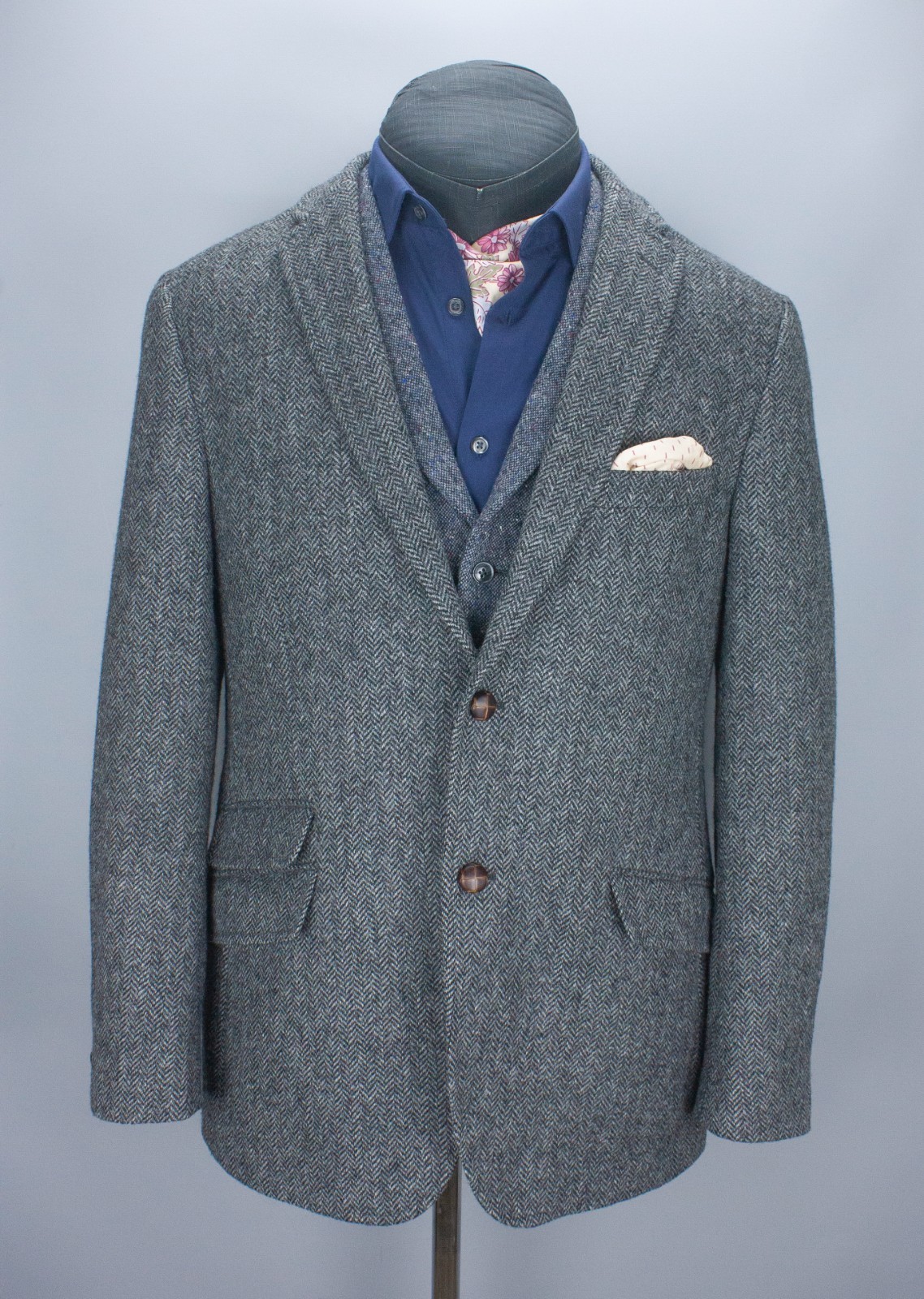 M&S Sartorial Blazer Mens 40 in Moon Tweed Charcoal Herringbone Sport Coat 102cm