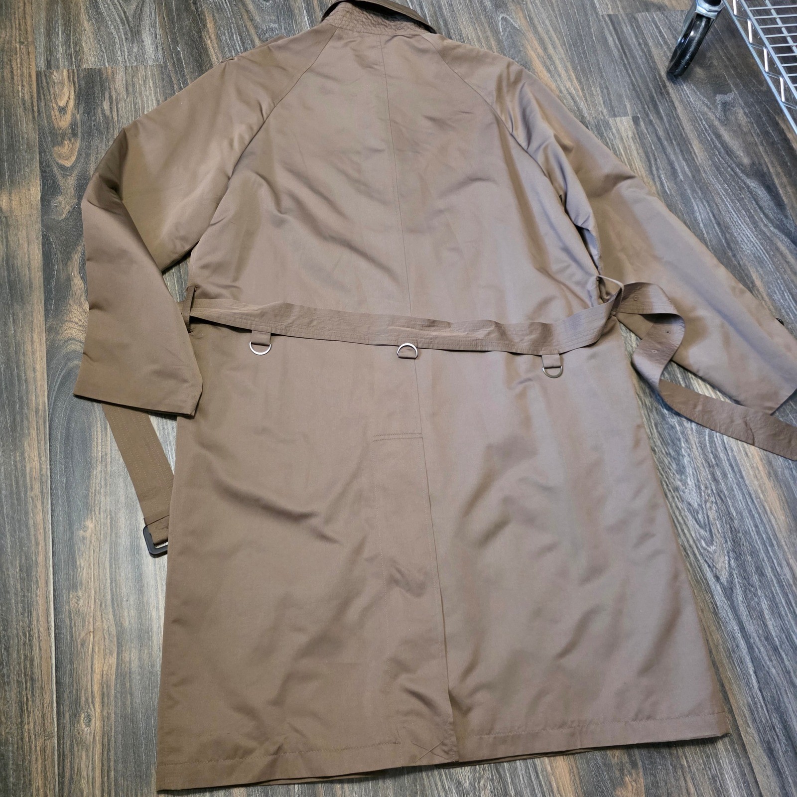 London Fog Mens Khaki Brown Belted Trench Coat Jacket 40L Longline Cotton Blend