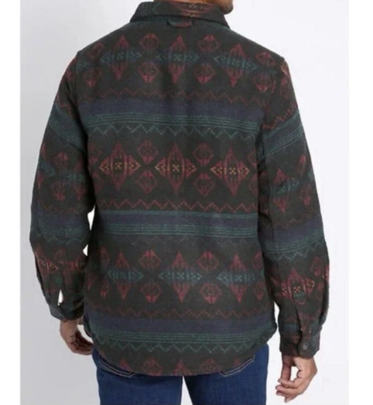 JACHS New York Men’s Aztec Sherpa Lined Wool Blend Shacket Spread Collar L
