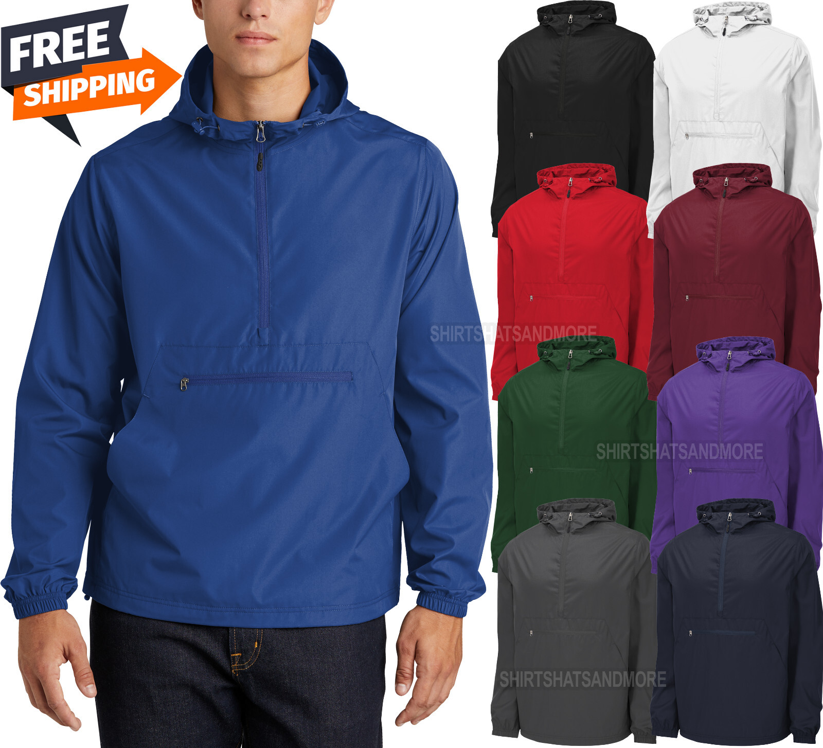 Mens Weather Fighting Packable Hooded Anorak Wind Jacket Pullover XS-4XL NEW!