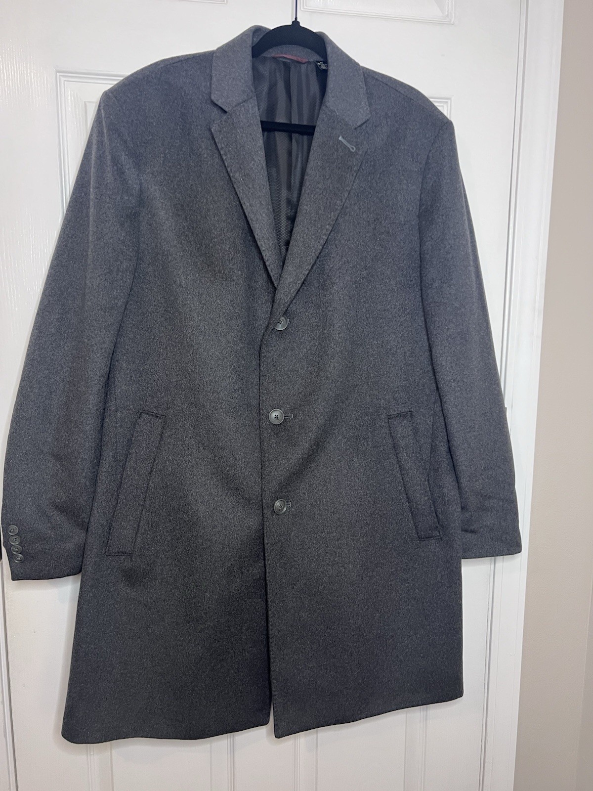 Pronto Uomo Long Overcoat Men’s 46R Grey Wool Single Breasted