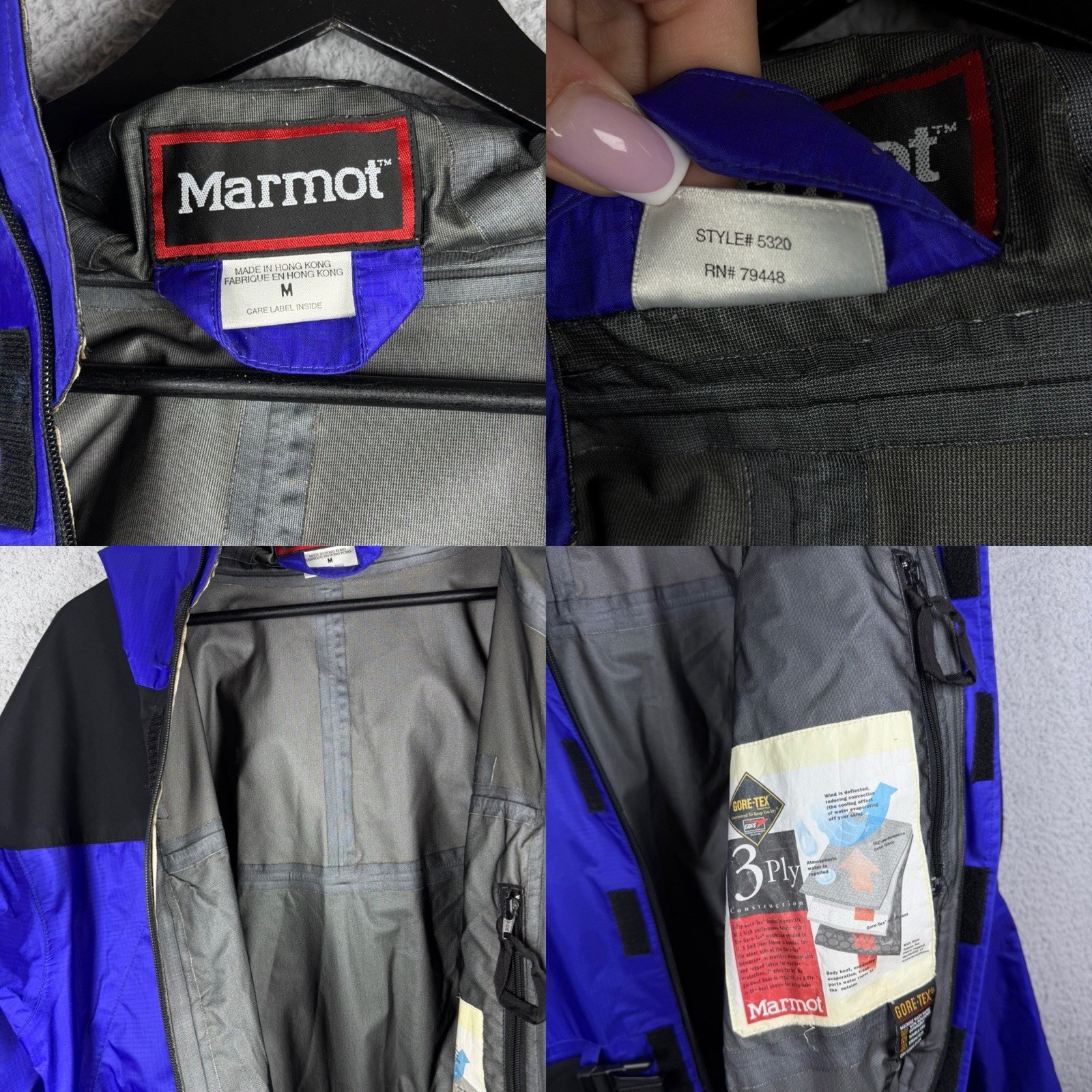 Marmot GTX Purple Black Hooded Men’s Sz M 1 Piece Windbreaker Belted Suit