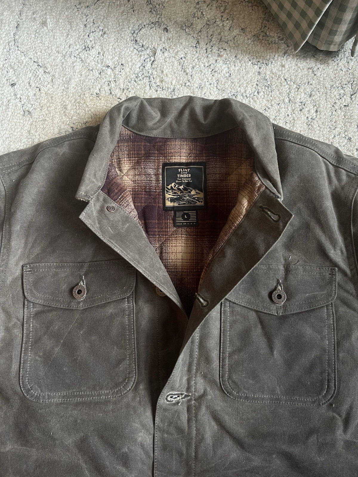 NWOT Flint And Tinder Flannel-Lined Quilted Waxed Rancher Jacket Dark Oak Size L