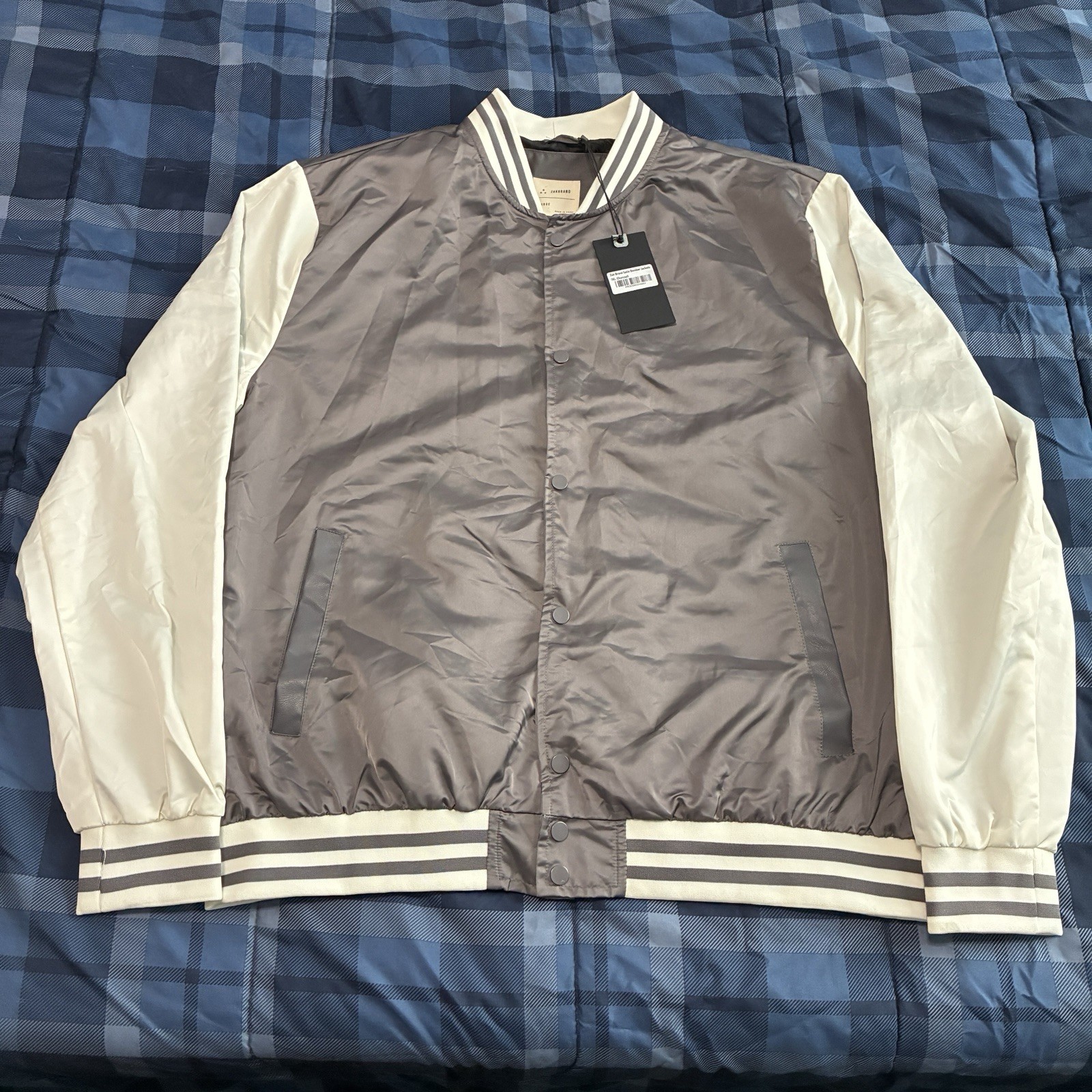 NWT Zak Brand Bomber Satin Jacket Charcoal XL