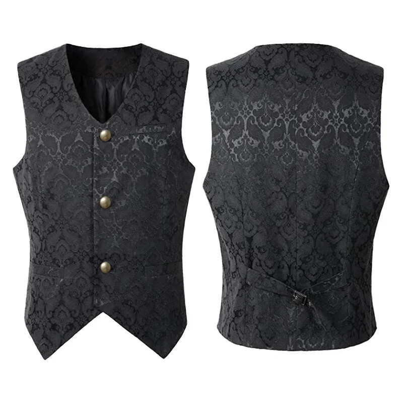 Men Renaissance Steampunk Vest Gothic Jacquard Waistcoat Single Breasted