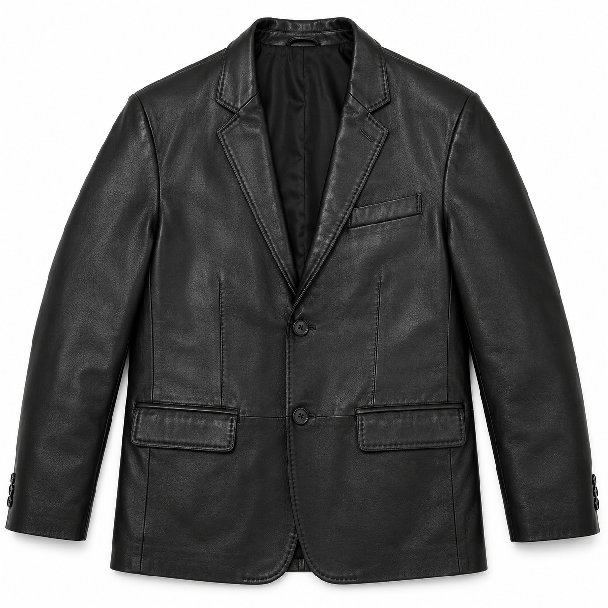 Men’s Black Leather Blazer 100% Real Lambskin 2 Button Classic Sport Coat Blazer