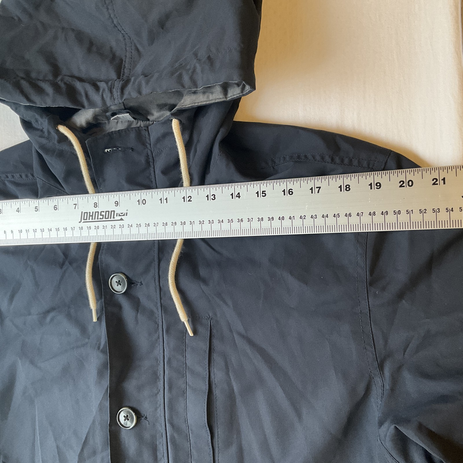 Old Navy Men Jacket XL Blue Rain Jacket Button Drawstring Long Sleeve Full Zip