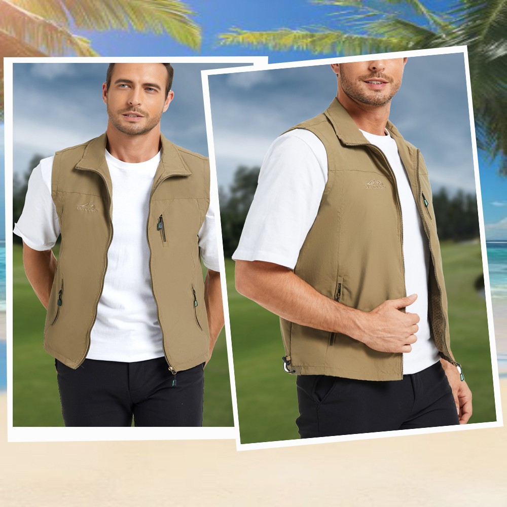 Windproof Mens Jacket Vest Softshell Sleeveless Sport Travel Golf Pcoket Outwear