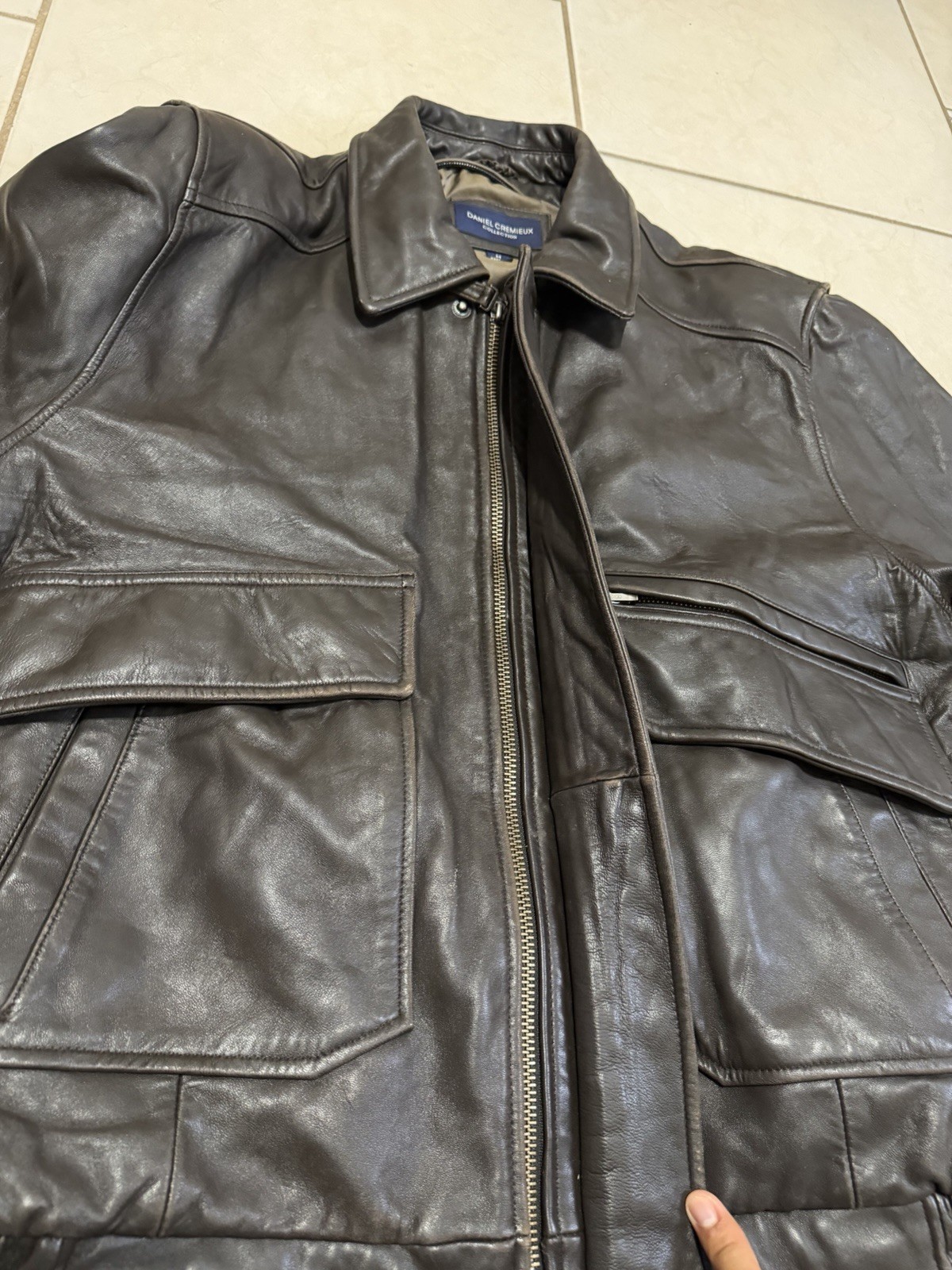 Cremieux Brown Lambskin Smooth Soft Leather Bomber Jacket Full Zip Men’s XL