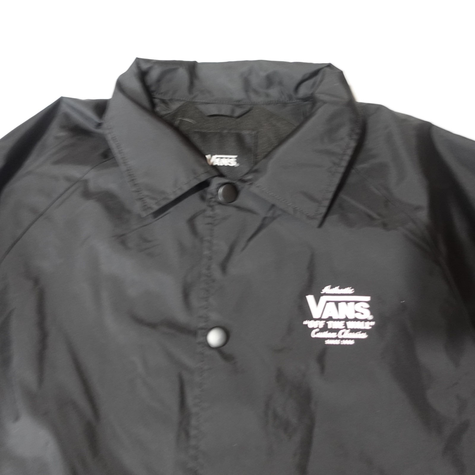 Vans Jacket Mens M Black Windbreaker Collared Lined Snap Pockets Drawstring