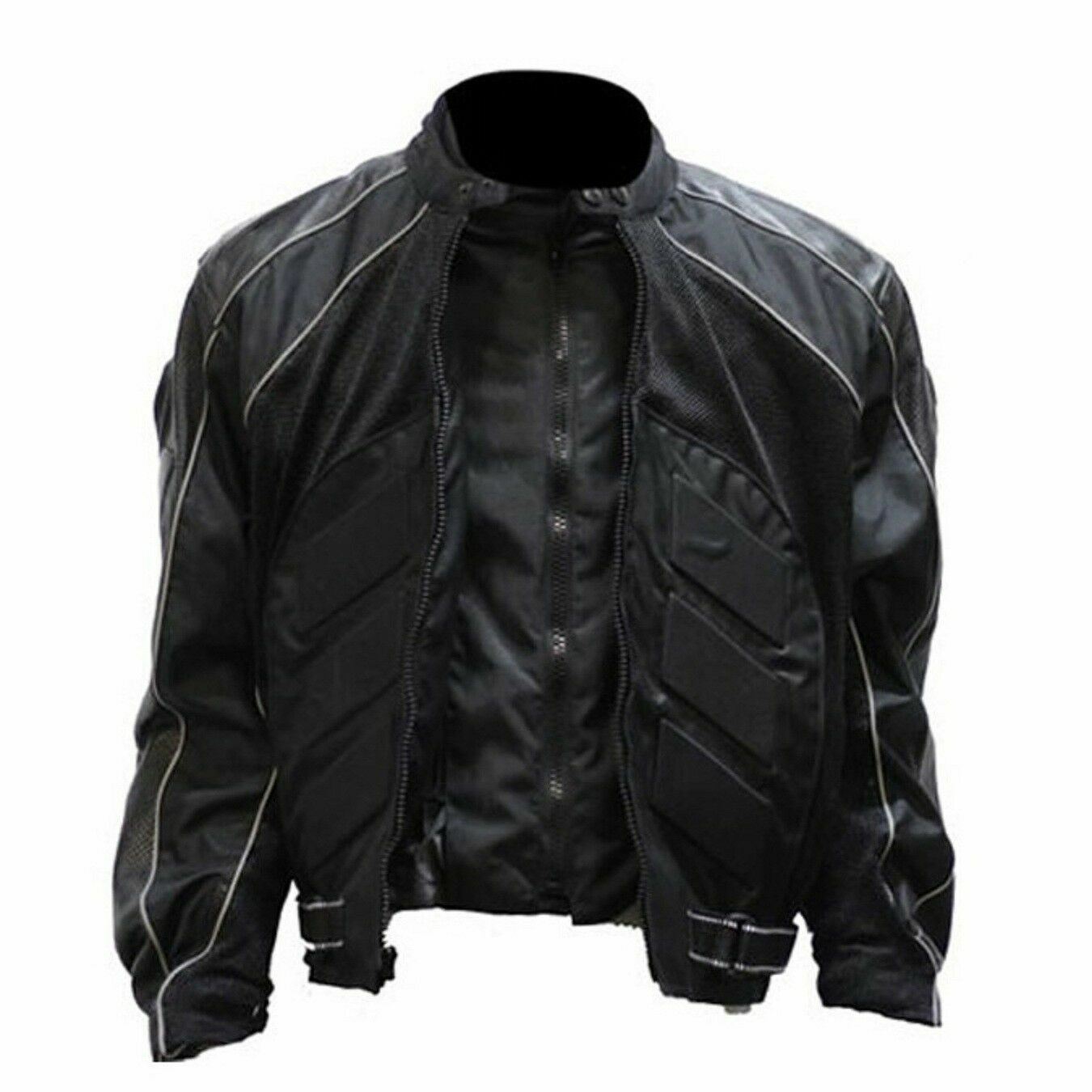 BLACK MENS ARMOR LEATHER BIKER MOTORCYCLE JACKET-S, M, L, XL, 2XL, 3XL, 4XL -D48