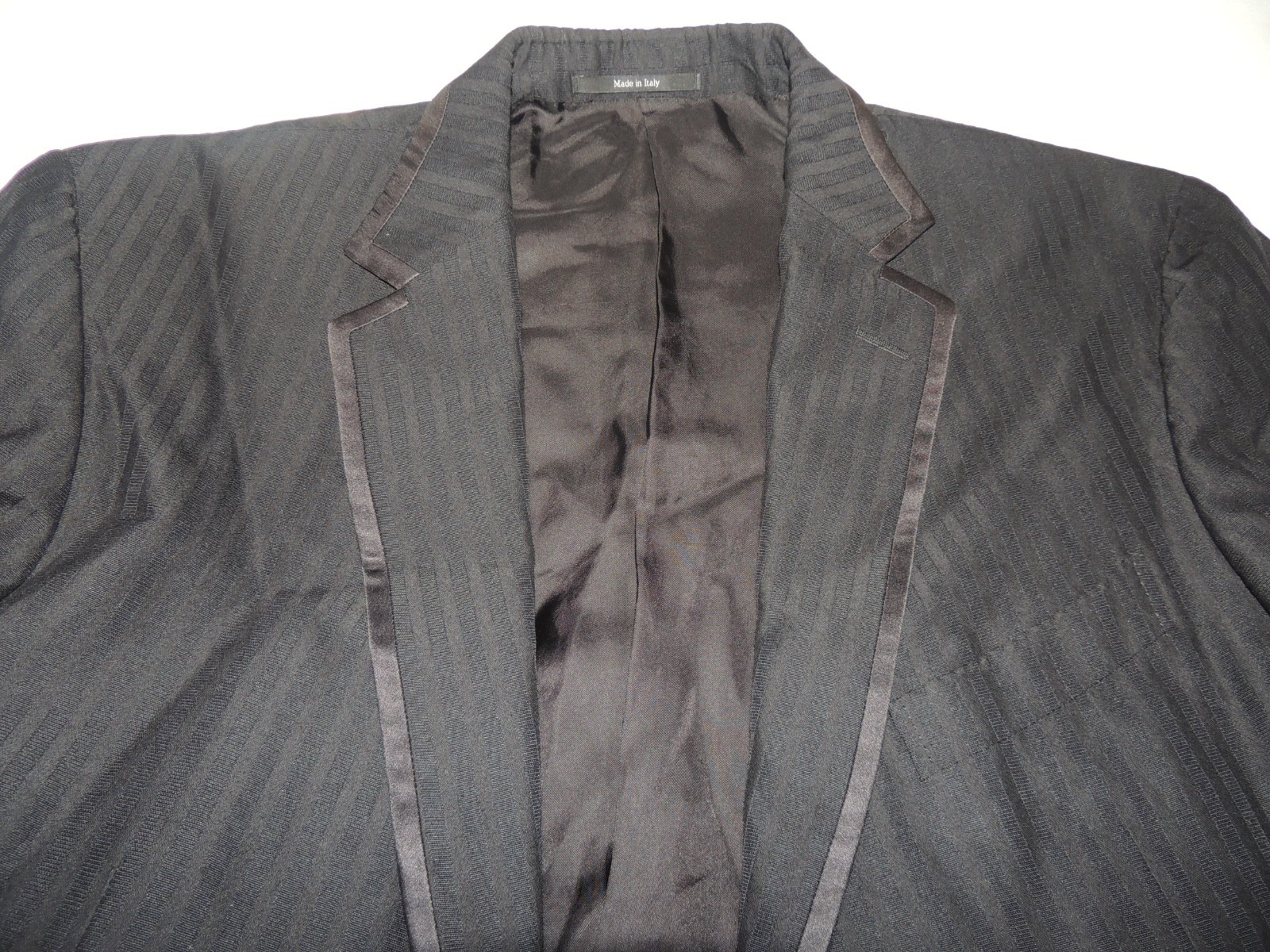 Ermenegildo Zegna Black Stripe Silk & Wool Formal Tuxedo Jacket Coat Size 44 R
