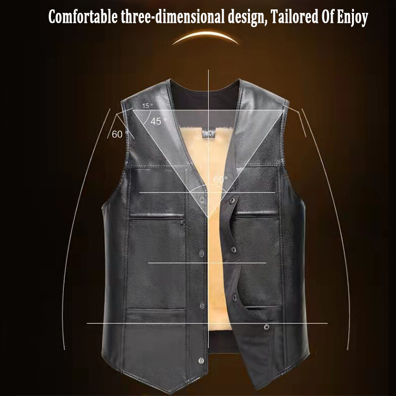 Mens Black Leather Vest Warm Biker Motorcycle Waistcoat Autumn Winter PU Vest