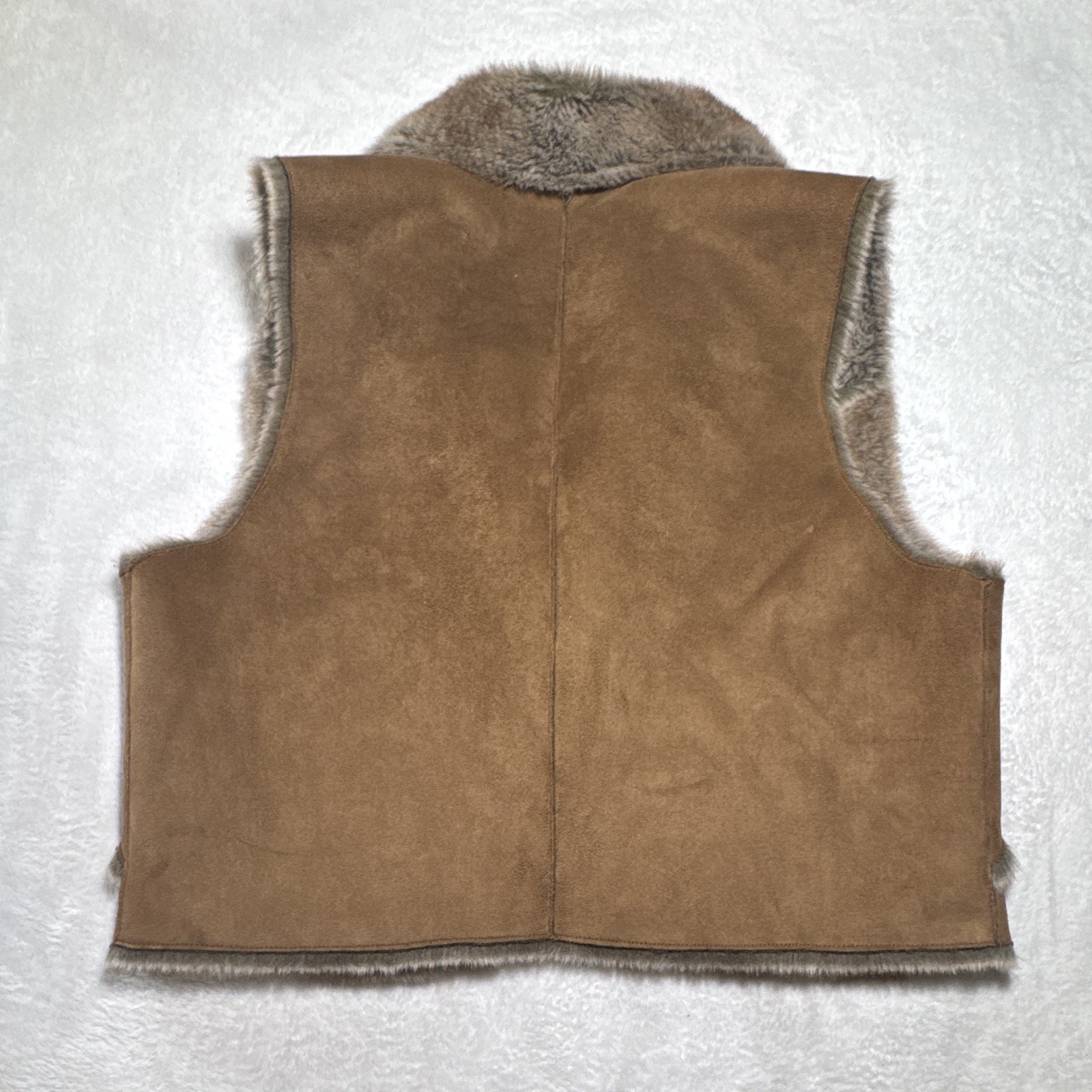 Unisex Adults Brown Toggle Vest L Faux Fur Lined Shawl Collar Solid Short EUC