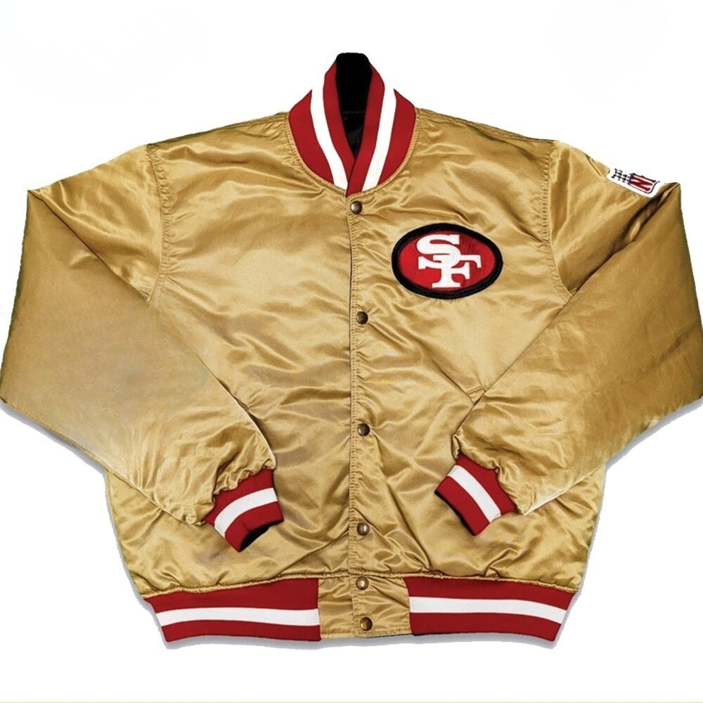 Mens Vintage 80s San Francisco 49ers Bomber Vintage Reversible Gold Jacket