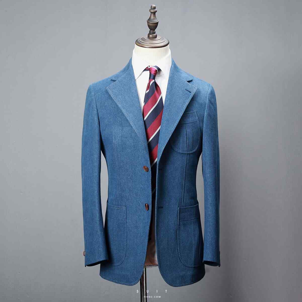 Denim Men Suits Single Breasted Jacket Notch Lapel Blazer Business Casual Wear
