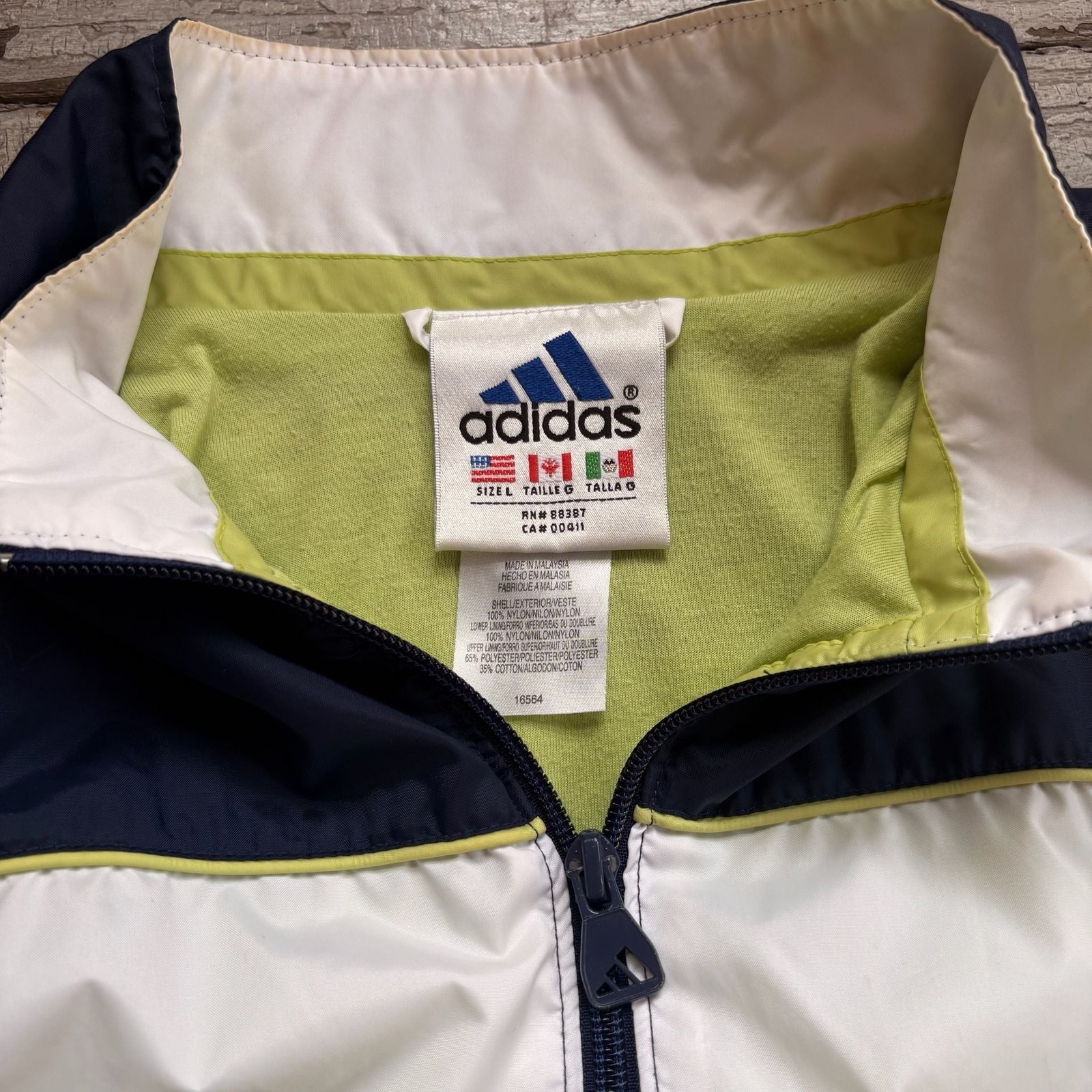 Vintage Adidas Colorblock Windbreaker Jacket Navy Blue and White Full Zip