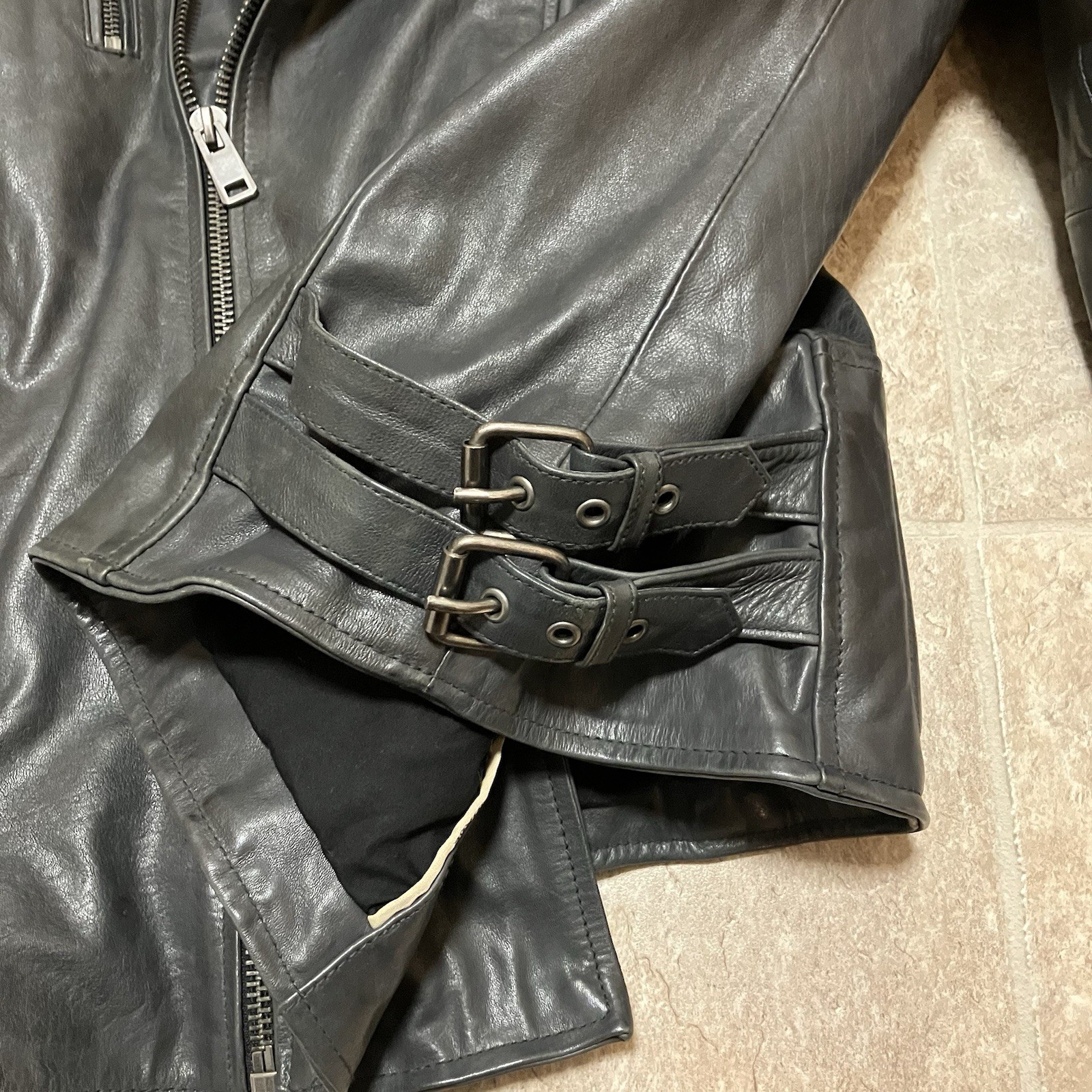 Wilson’s Vintage USA XXL Classic Black Leather Motorcycle Jacket Buckle RN 69426