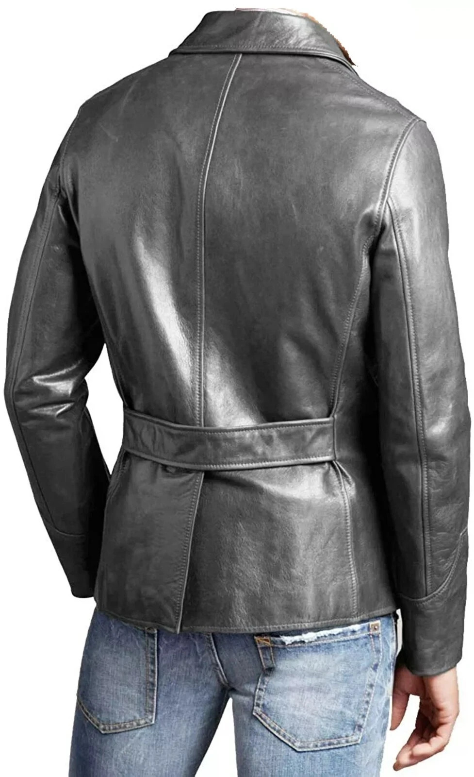 Lambskin Mens Gray Leather Blazer Four Button Casual Business Office Wear Style