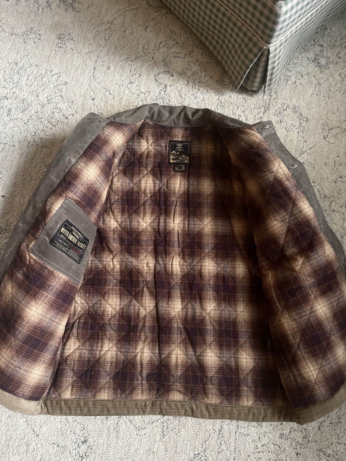 NWOT Flint And Tinder Flannel-Lined Quilted Waxed Rancher Jacket Dark Oak Size L