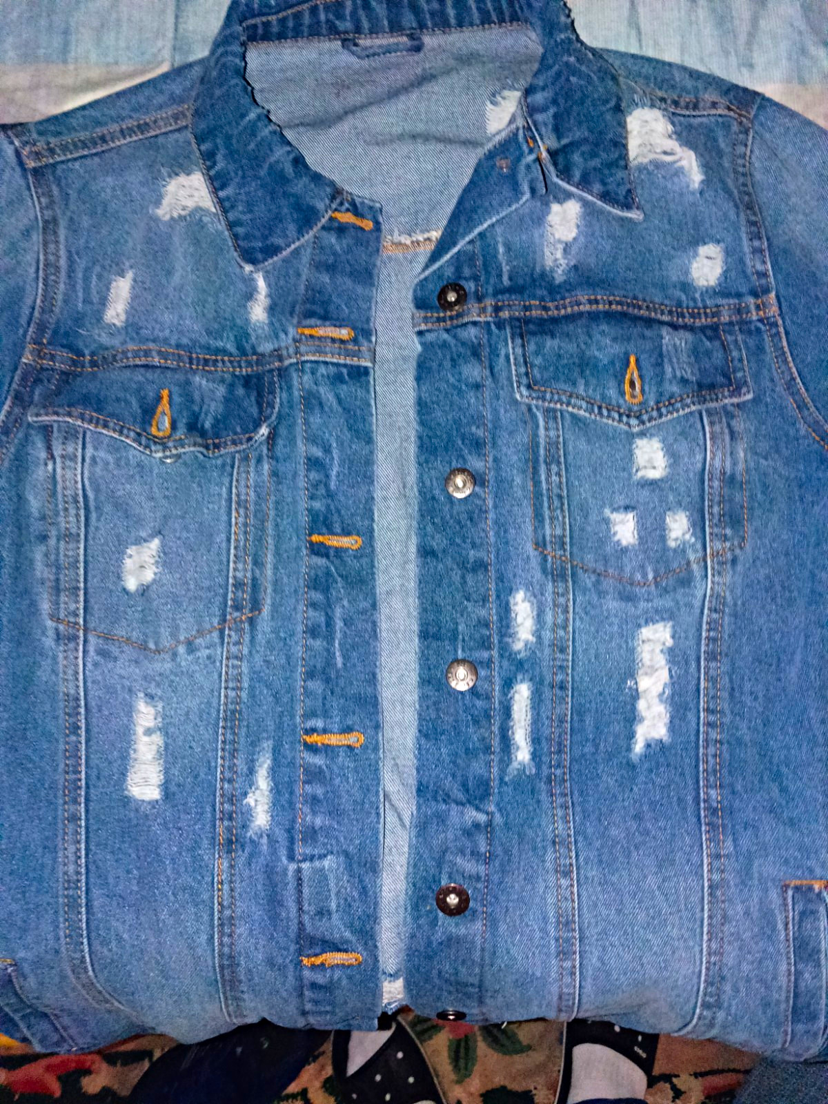 BLUE 84 Unisex Adults Blue Distressed Jean Jacket Button Front Pockets L