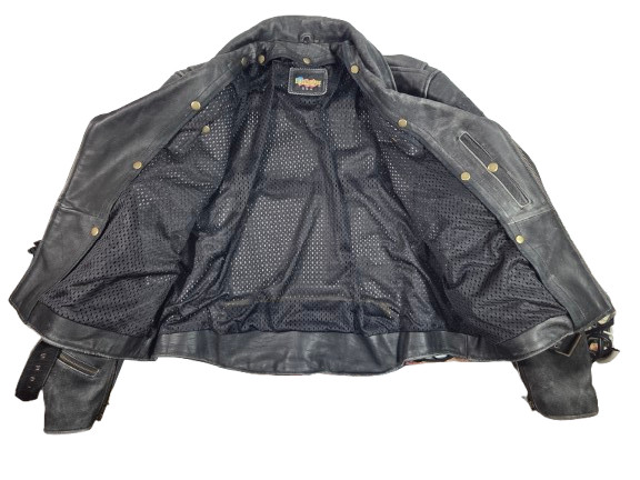 Vtg 90s Easyriders Leather Motorcycle Jacket L Belted Lace Up Moto Armor Biker