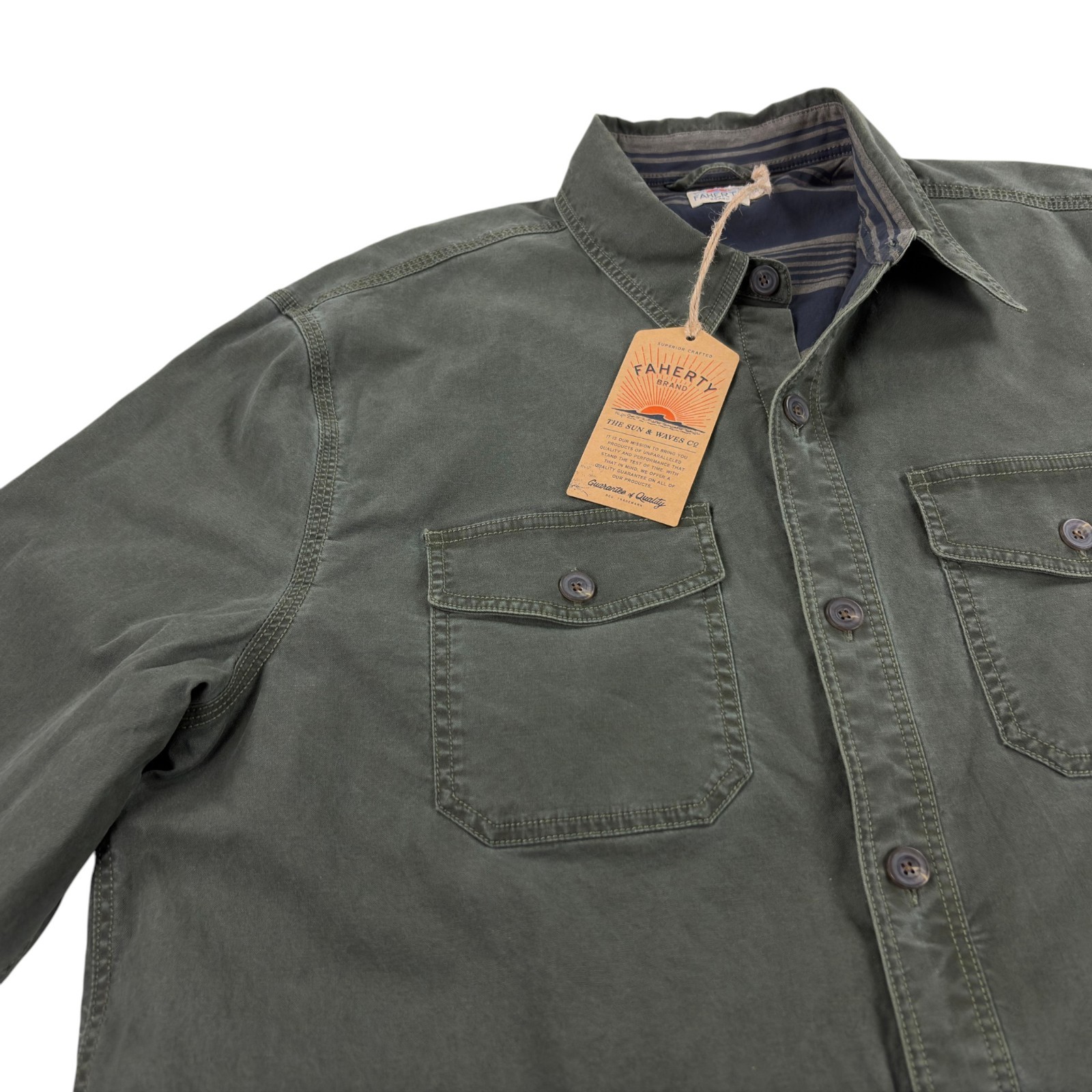 Faherty Lakeside CPO Canvas Jacket Mens XL Insulated Organic Cotton Green $248