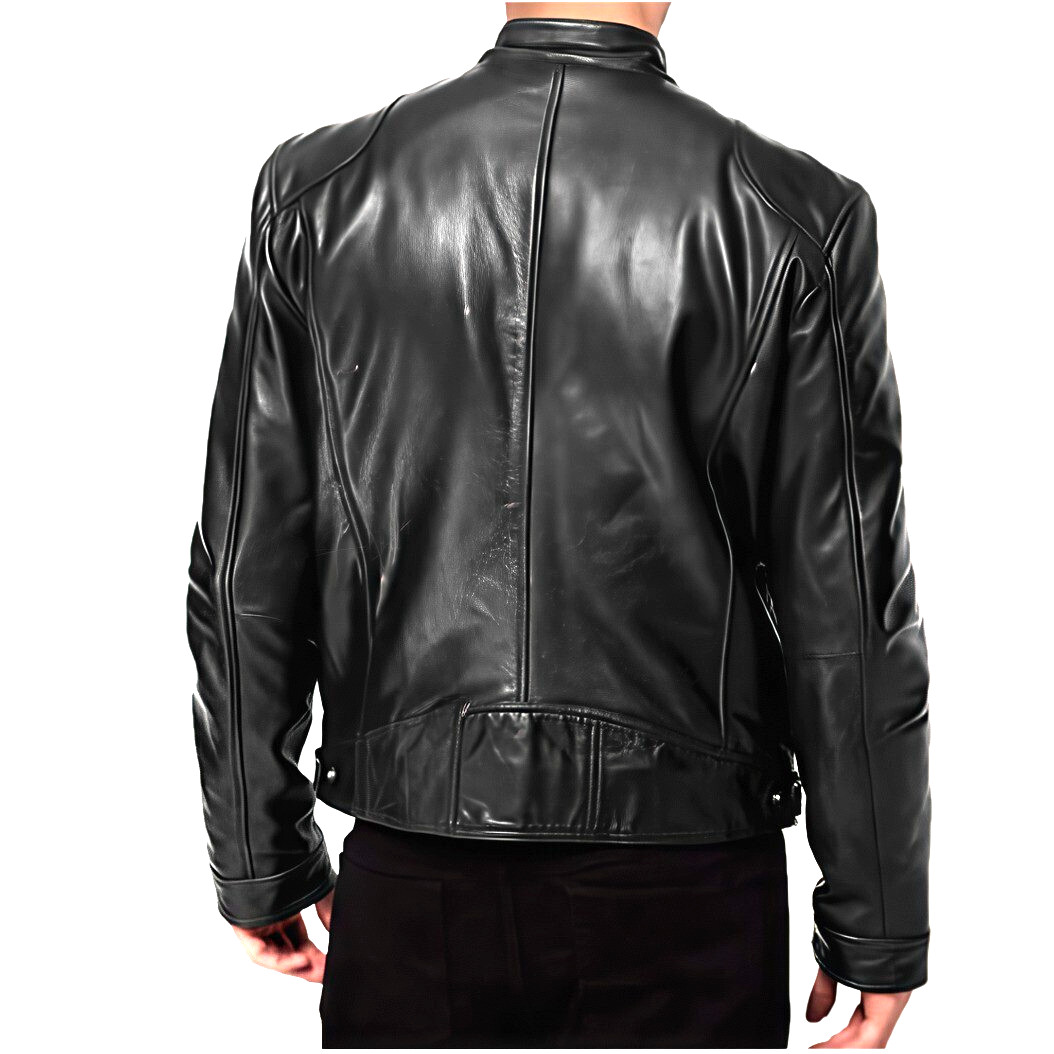 CAFÉ RACER RETRO Men’s Leather Jacket Motorcycle Biker Black Real Sheepskin
