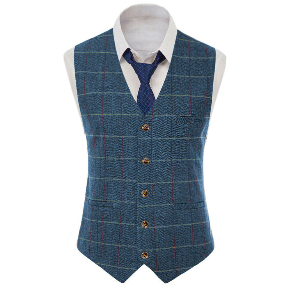 Tweed Mens Suit Plaid Waistcoat Herringbone Vest Windowpane Wedding Vintage Wool