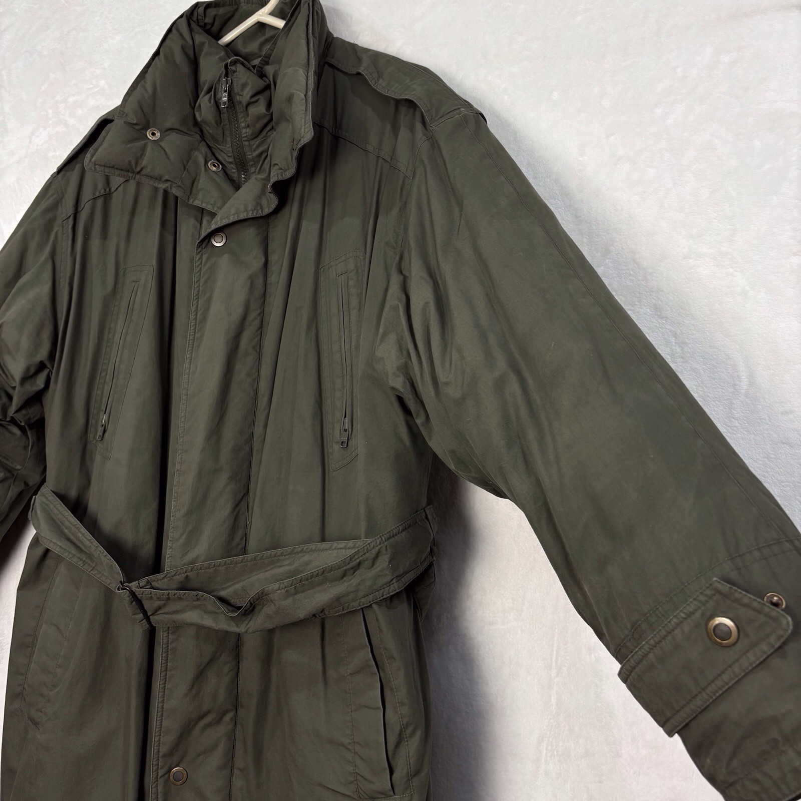Vintage Duck Down Feathers Long Parka Men M EU 40 Belted 80s Army Green Military