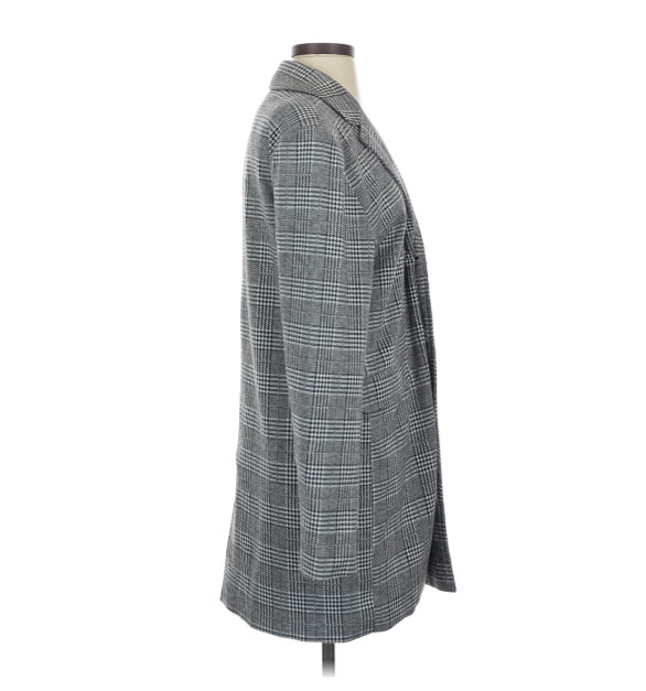 Process Black Single Breasted Wool Look Overcoat Men Small Gray Check Lined
