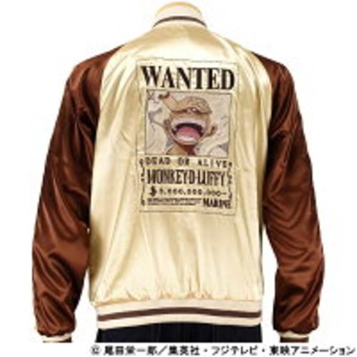 One Piece Sukajan Jacket 2XL Monkey D. Luffy Wanted Poster Anime Brown Gold JP