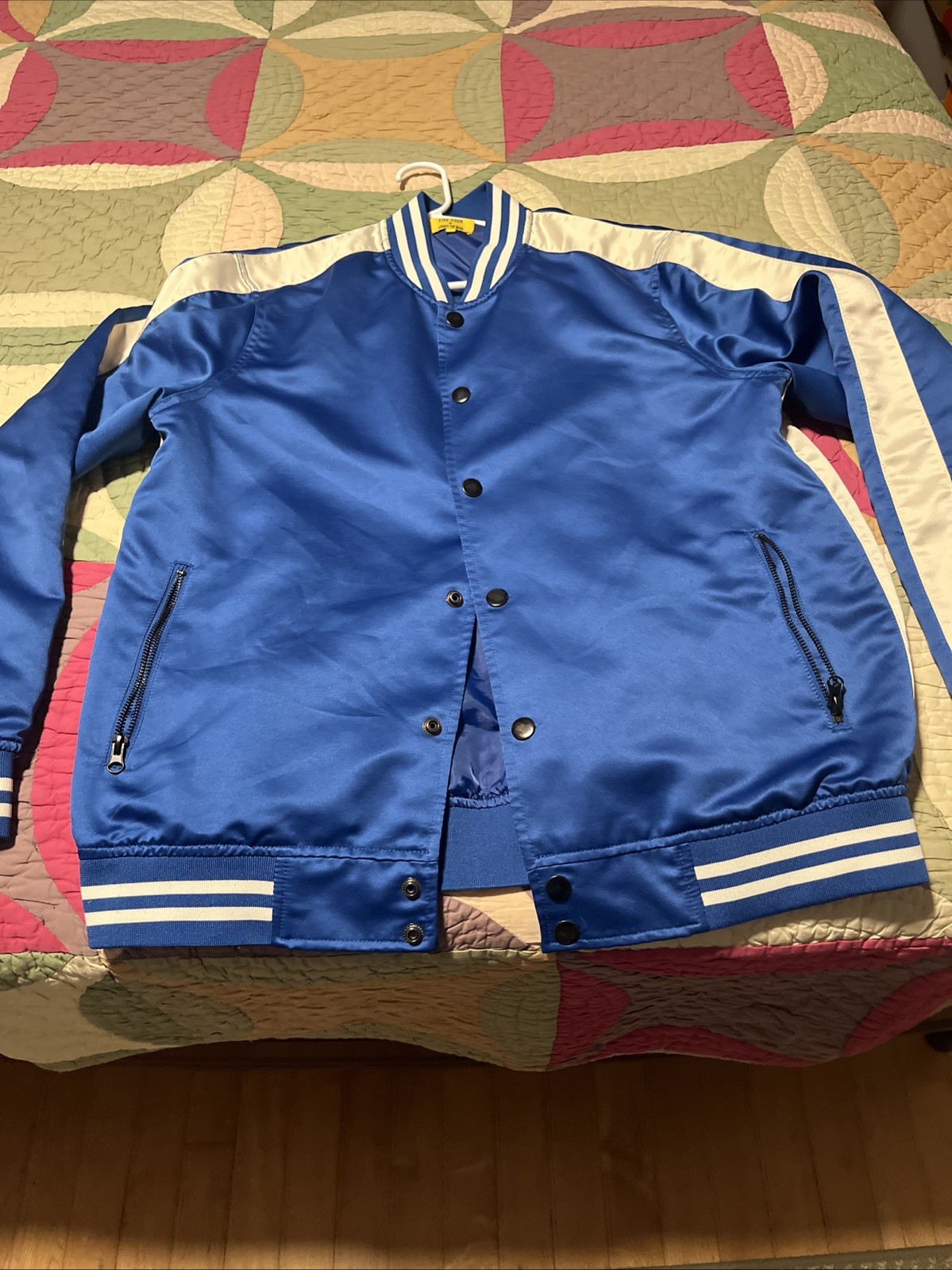 FIVE-FOUR Blue Button-Up POGGY-THE-MAN SATIN JACKET Athletic Hip-Hop Gym Men L