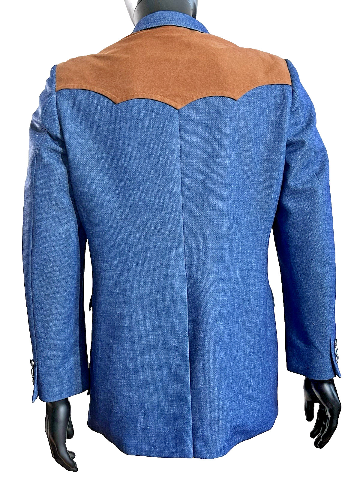 Vintage The Knot Men’s L Blue Denim & Leather Western Blazer 1970’s Two Button