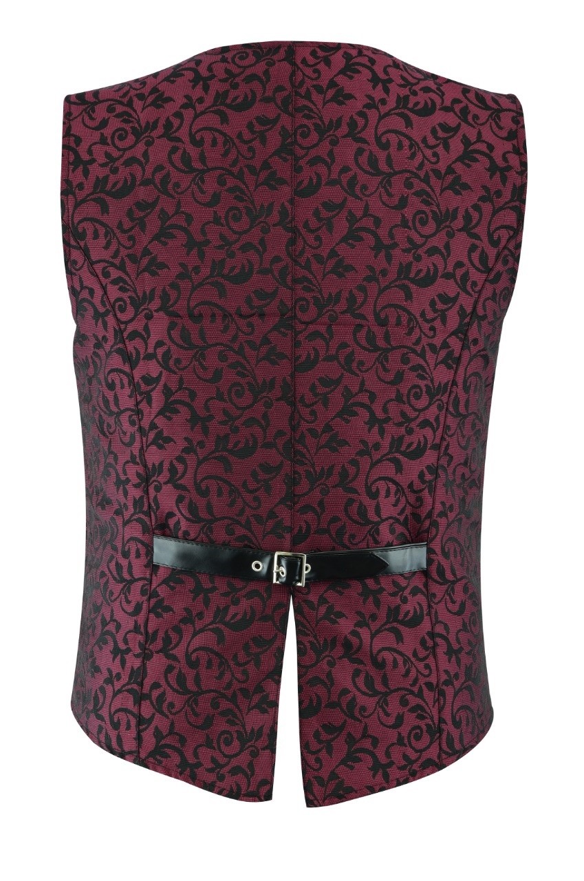 Premium Mens Vest Waistcoat Maroon Damask Velvet Goth Steampunk VTG/Brocade Vest