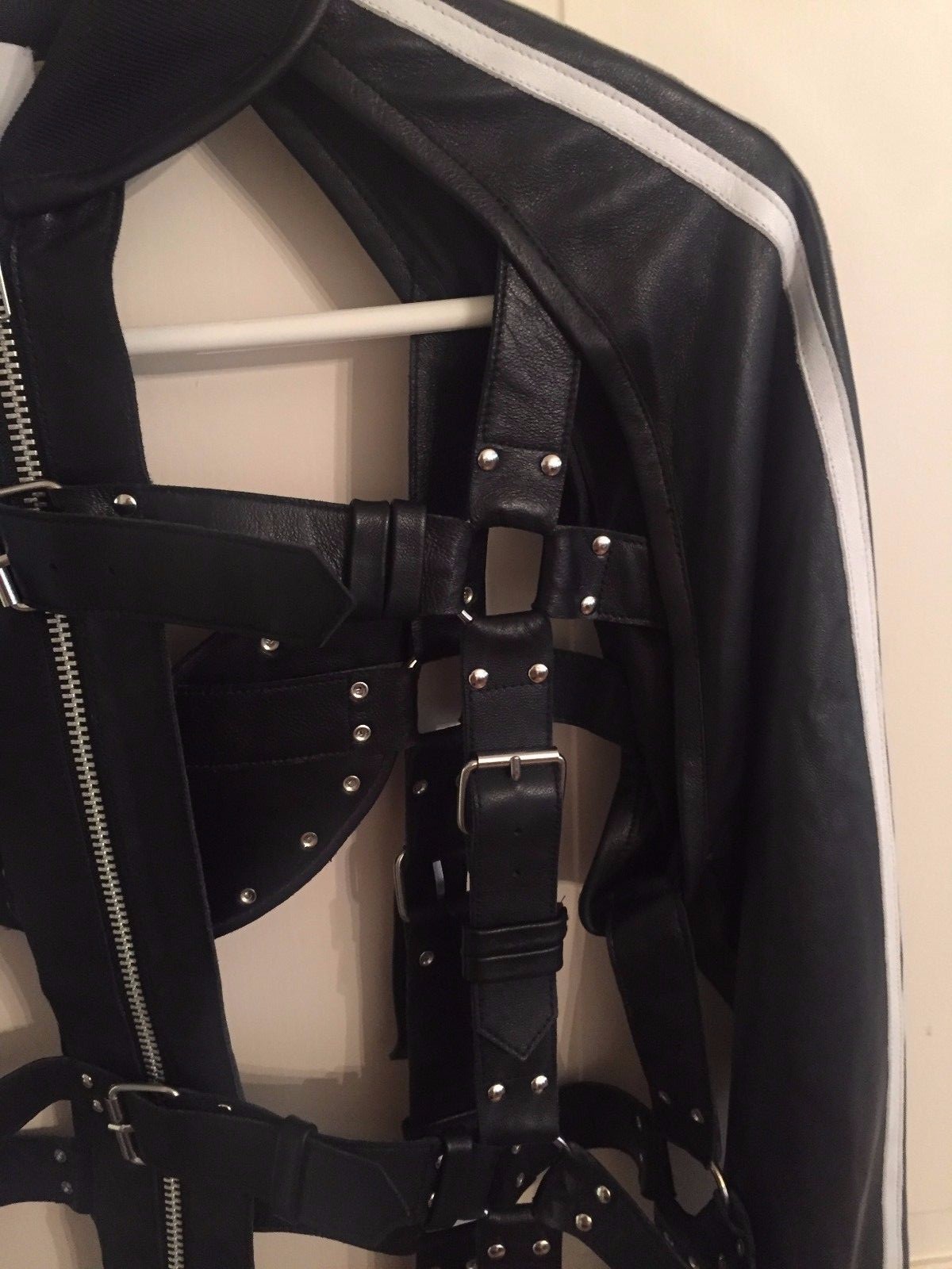 Adidas Originals X Jeremy Scott JS Unisex Bondage Cage LEATHER Black Jacket LMT!