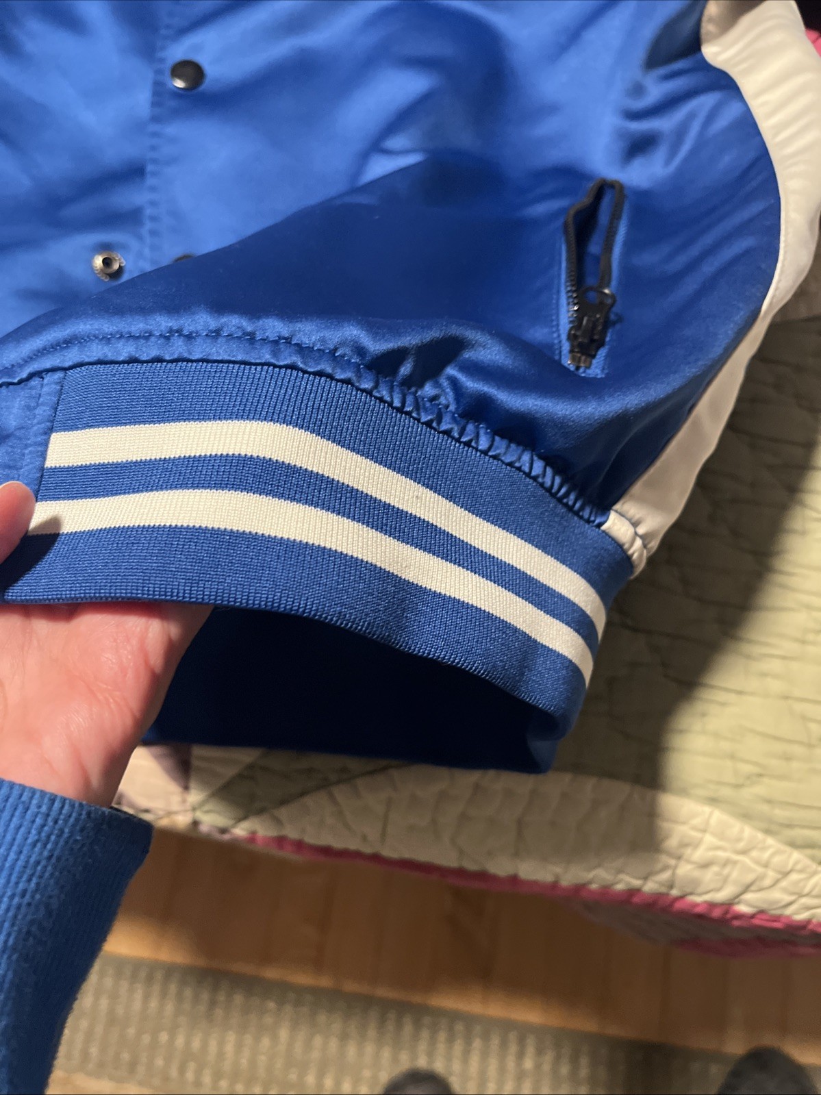 FIVE-FOUR Blue Button-Up POGGY-THE-MAN SATIN JACKET Athletic Hip-Hop Gym Men L