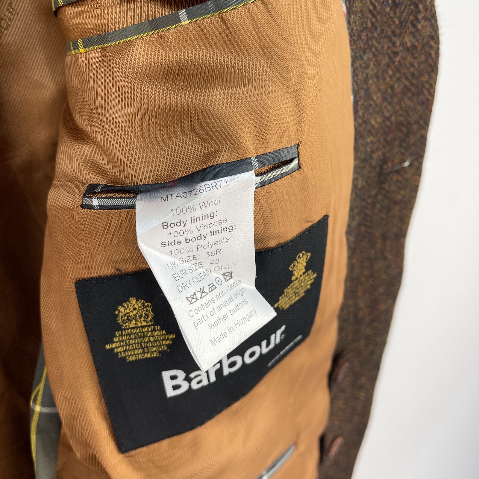 Barbour Tweed Blazer Mens UK 38R Brown Valley Mallalieus Wool Country Jacket