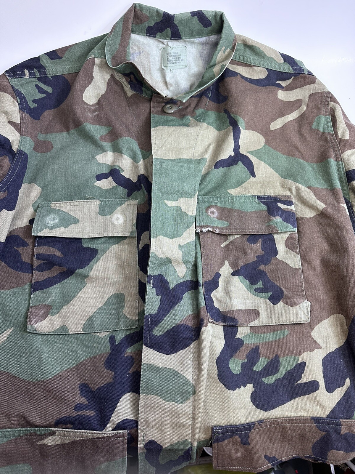 U.S. Military Jacket Vintage Camouflage Buttons Large Pockets large/regular