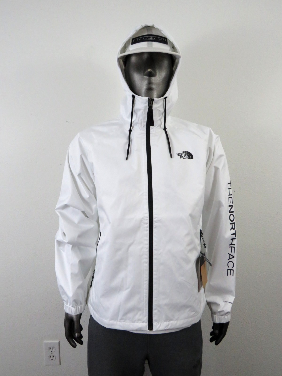 Mens The North Face Novelty Antora Dryvent Waterproof Hoodie Rain Jacket – White