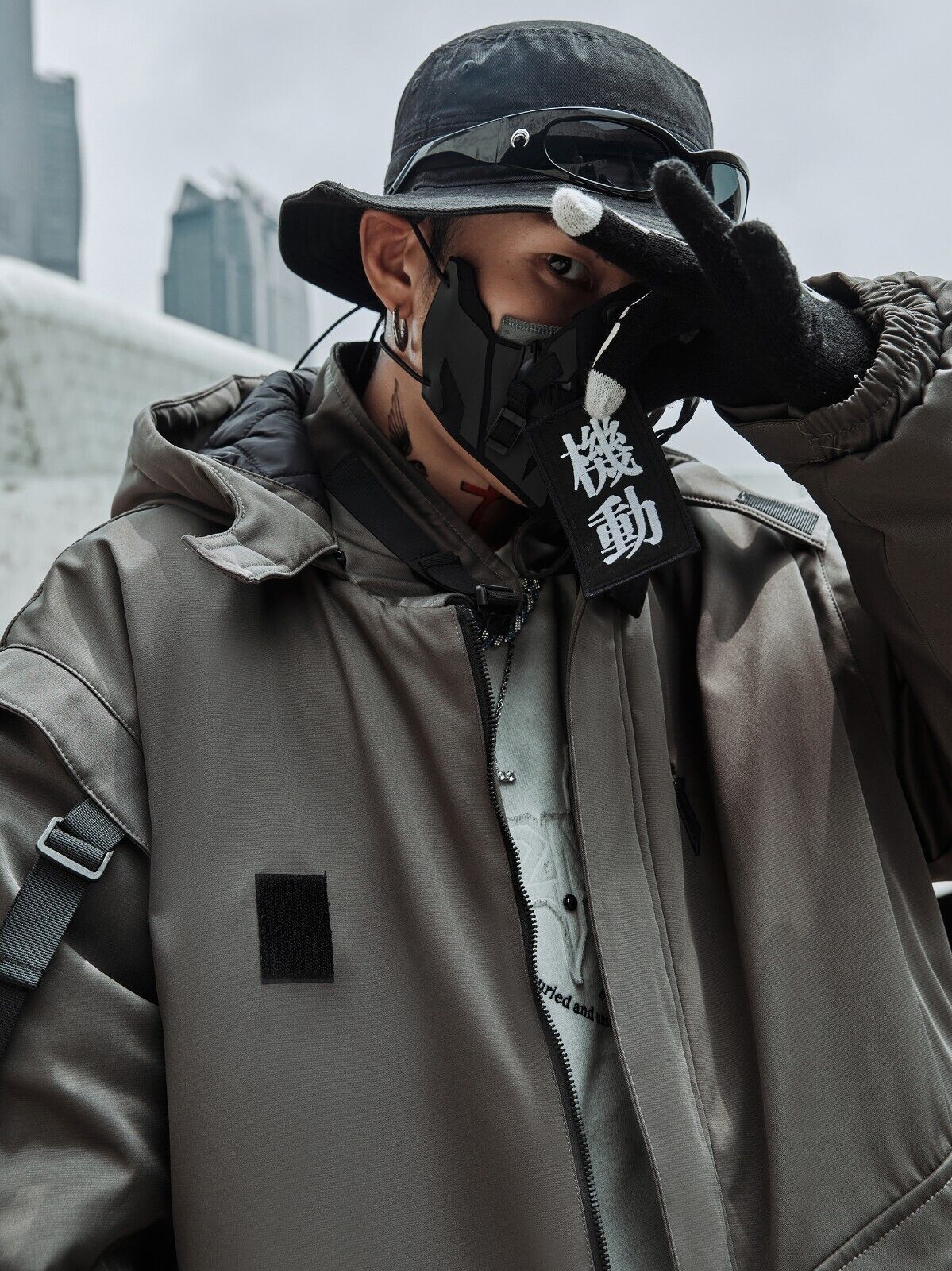 Niepce Japanese Streetwear Winter Parka Jacket with Strap Casual Techwear Coat