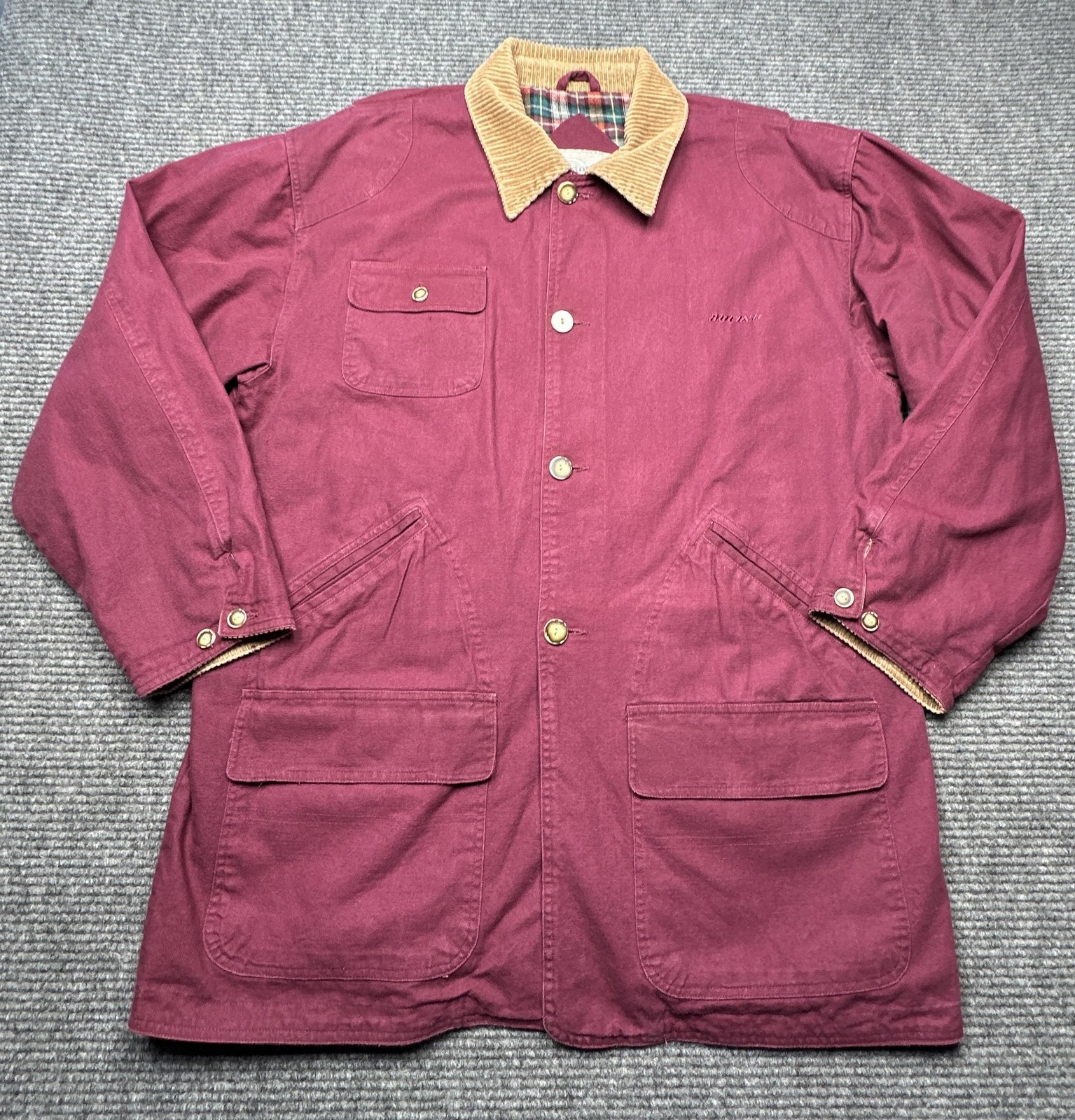 BD Custom Classics Coat Mens Medium Red Canvas Boeing Logo Corduroy Collar Lined