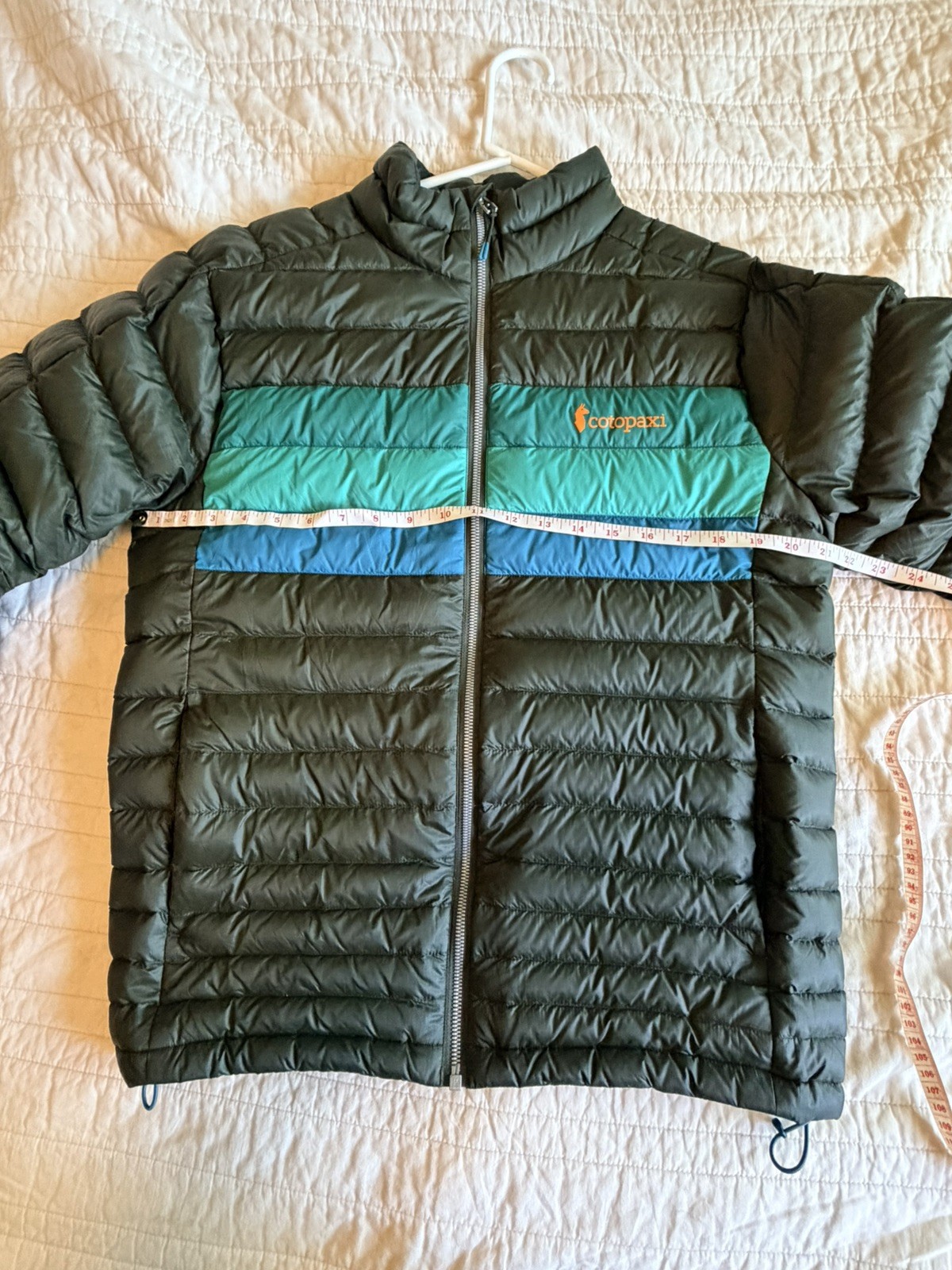 Cotopaxi Fuego Down Jacket Mens Woods Stripes Puffer Jacket GUC 800 fill