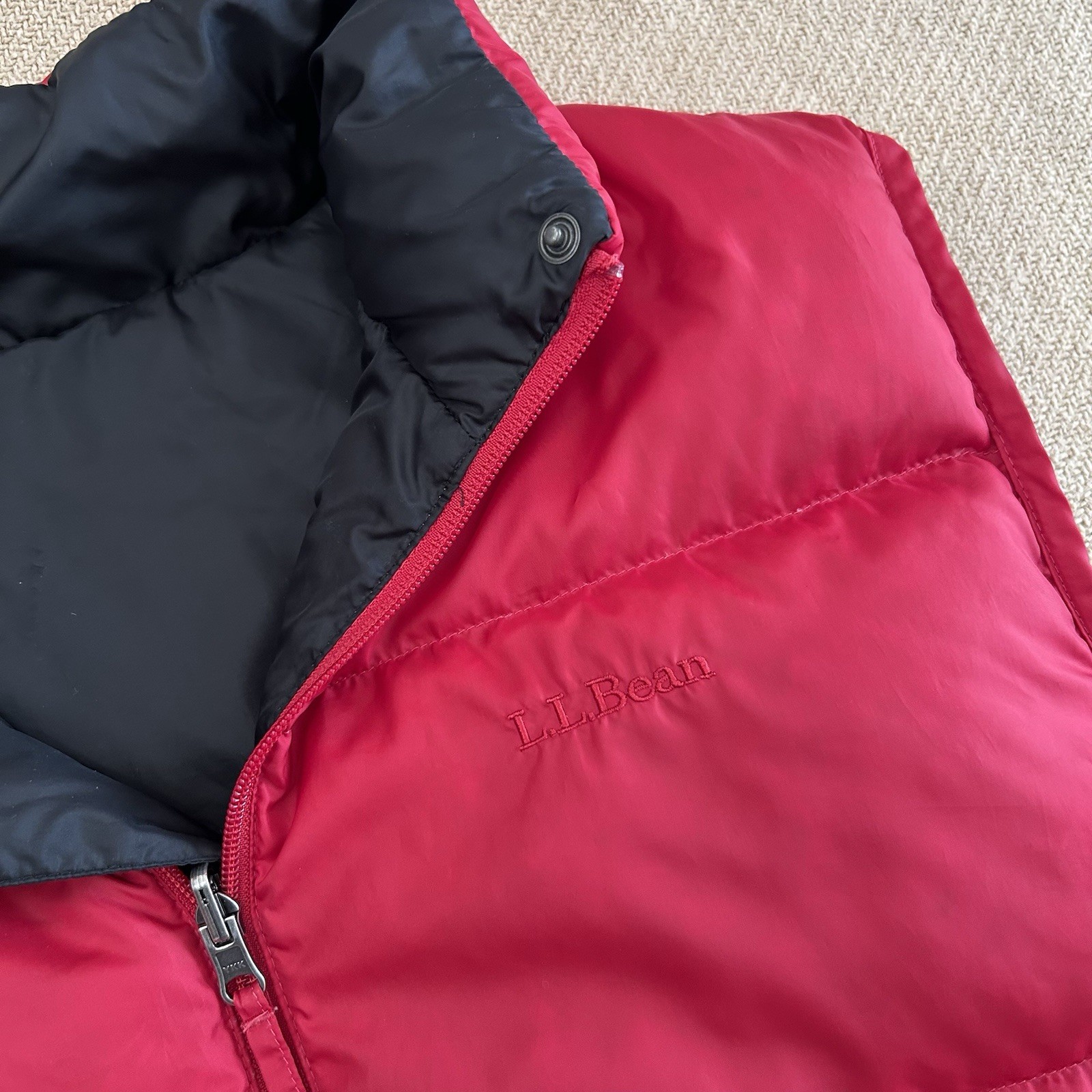 Ll Bean Goose Down Puffer Reversible Red Black Vest Large