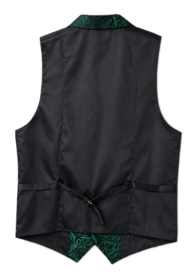 Men’s Large Emerald Green Tux Vest DiBanGu Jacquard Notched Collar Vest NWTS