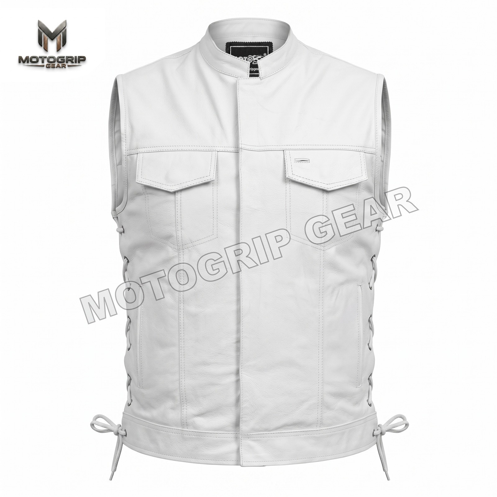 MOTOGRIP® White Leather Motorcycle Club Vest Concealed Carry SOA Biker