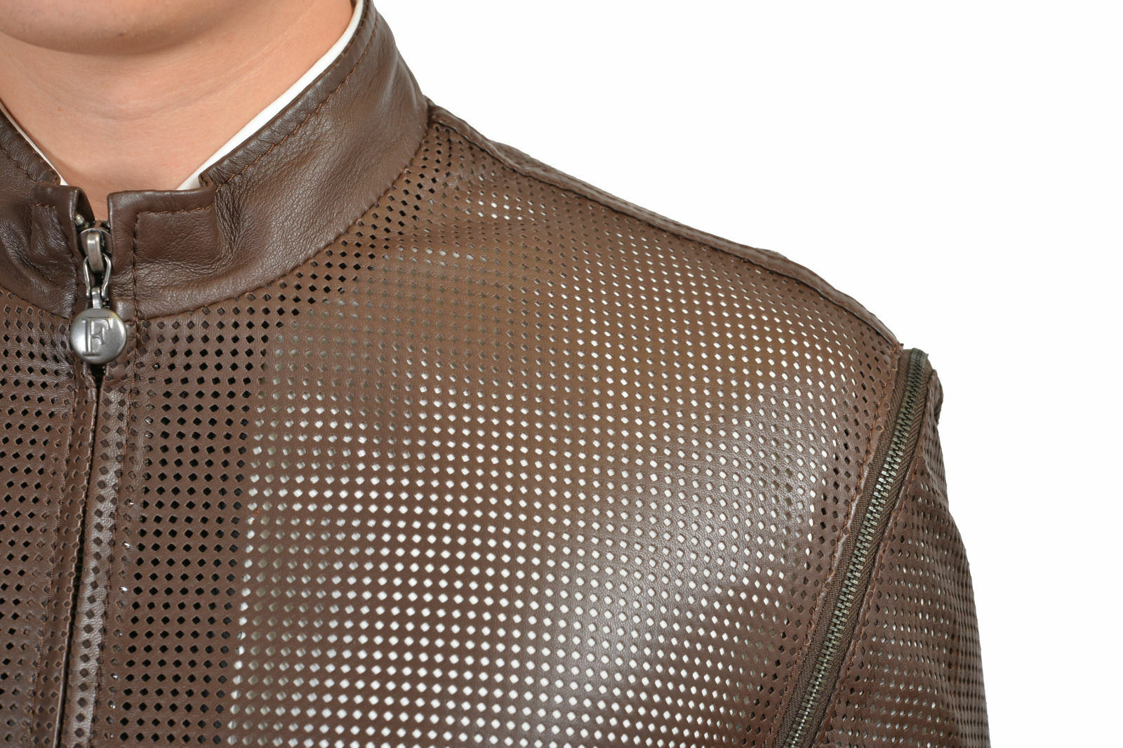 Ferre Milano Perforated Leather Jacket w Detachable Sleeves US S M L XL 2XL 3XL