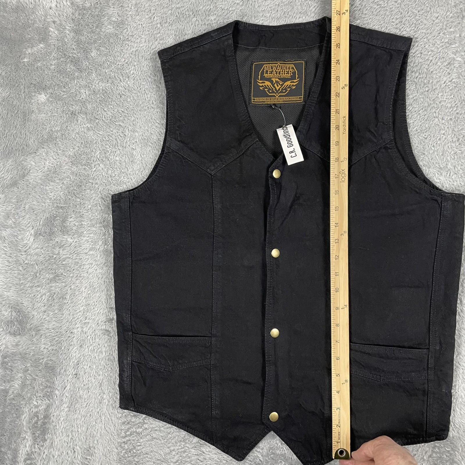 Milwaukee Leather Zane Denim Vest Mens Large Black Biker Concealed Carry Moto