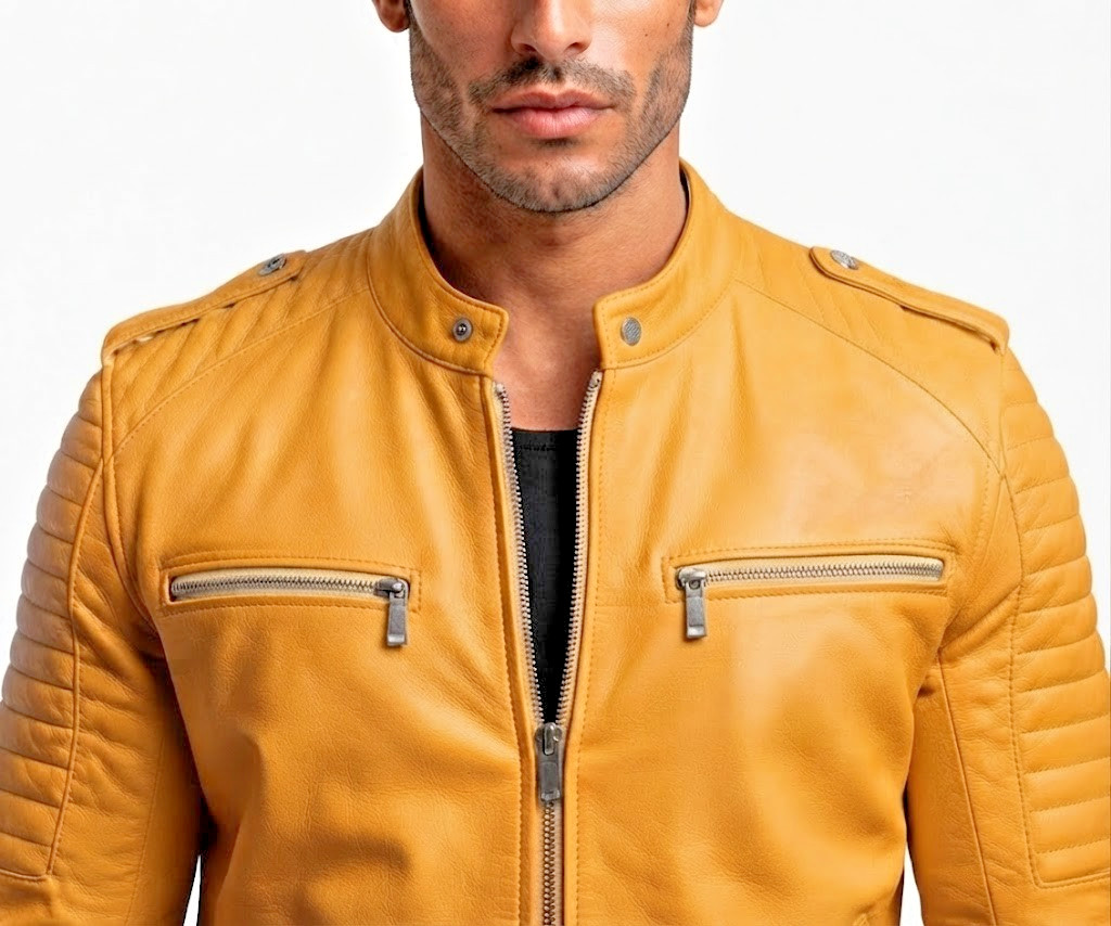 Men’s Yellow Cafe Racer Motorcycle Real Leather Slim Fit Biker Special Jacket
