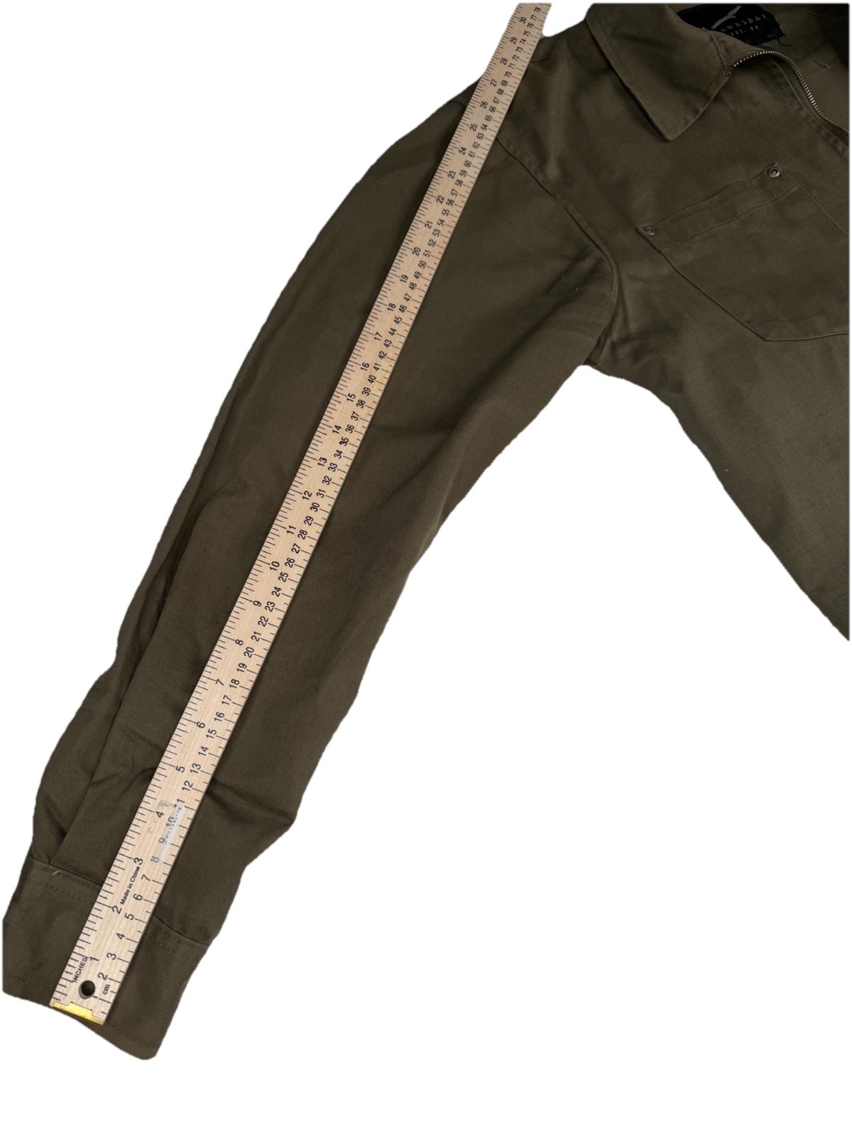 Hawksbay Men’s Olive Zip Button Jacket Pockets Mid-Length Casual Size L